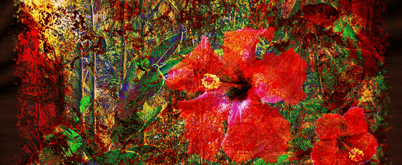 PluginCreativity Showcase Image of a Jungle in Red with Hibiscus Flower