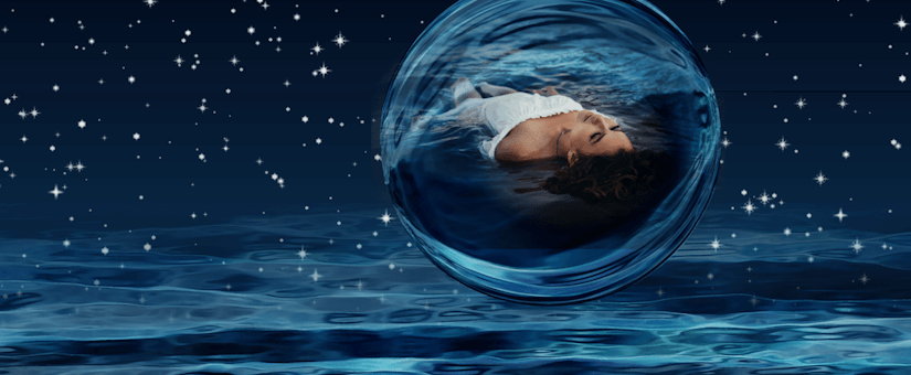 Photo Blender Plugin Showcase Image of a Swimming Woman in a Bubble in Space