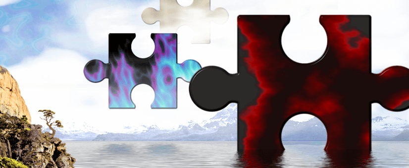 Elemental Plugin Showcase Image of Jigsaw Pieces Landing in a Lake